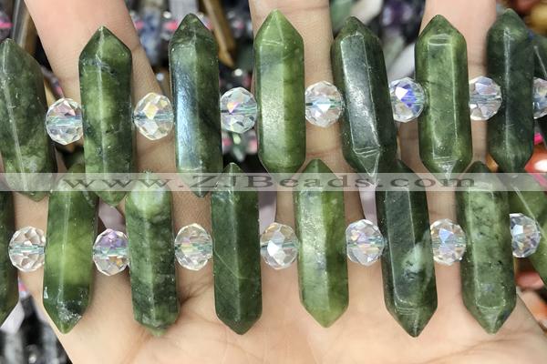 NUGG43 15 inches 8*32mm faceted nuggets green China jade gemstone beads