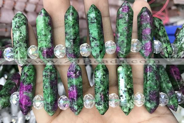 NUGG51 15 inches Top drilled 8*32mm faceted nuggets Chinese ruby zoisite gemstone beads