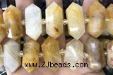 NUGG67 15 inches 12*23mm - 15*30mm faceted nuggets yellow jade gemstone beads