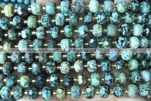 ROND141 15 inches 6*8mm faceted rondelle African turquoise beads