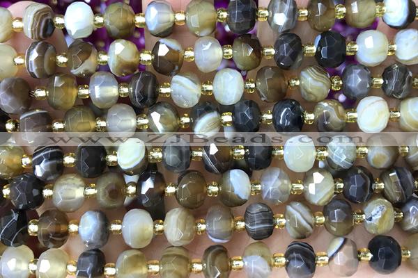 ROND150 15 inches 6*8mm faceted rondelle banded agate beads