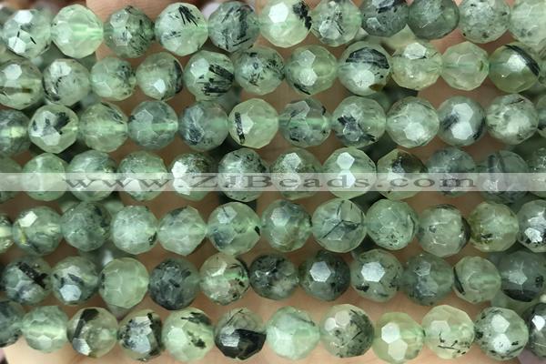 RUTI01 15 inches 8mm faceted round green rutilated quartz beads