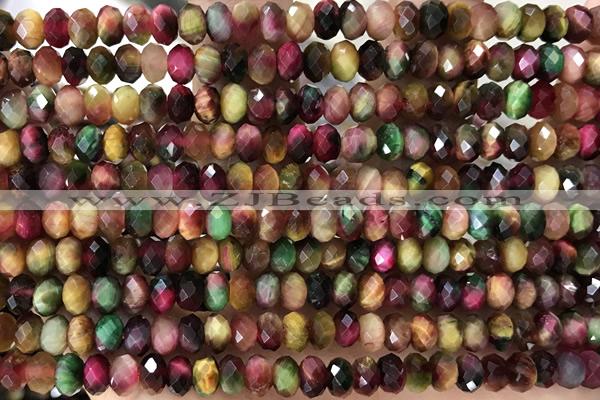 TIGE02 15 inches 4*6mm faceted rondelle colorful tiger eye beads