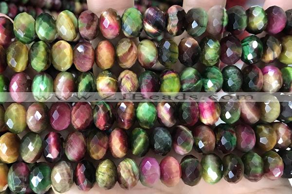 TIGE04 15 inches 6*10mm faceted rondelle colorful tiger eye beads