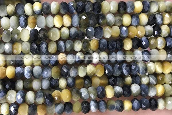 TIGE22 15 inches 4*6mm faceted rondelle golden & blue tiger eye beads