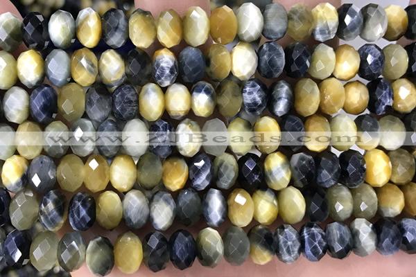 TIGE23 15 inches 5*8mm faceted rondelle golden & blue tiger eye beads