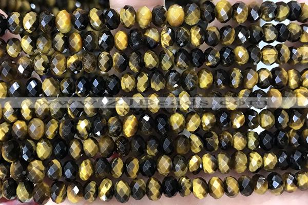 TIGE24 15 inches 4*6mm faceted rondelle yellow  tiger eye beads