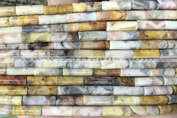 TUBE19 15 inches 4*13mm tube yellow crazy lace agate gemstone beads