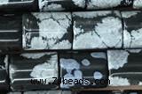 TUBE63 15 inches 6*8mm tube snowflake obsidian gemstone beads