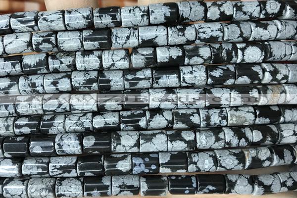 TUBE63 15 inches 6*8mm tube snowflake obsidian gemstone beads