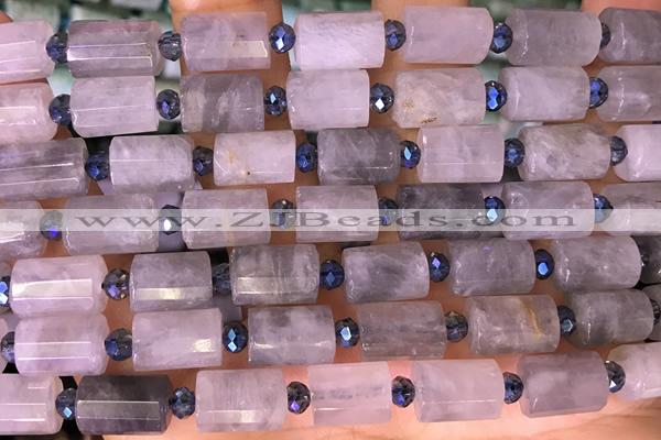 TUBE70 15 inches 8*12mm faceted tube cloudy quartz beads