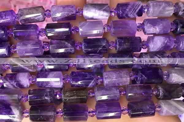 TUBE78 15 inches 8*12mm faceted tube amethyst gemstone beads