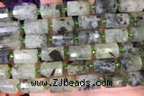 TUBE84 15 inches 10*14mm faceted tube green rutilated quartz beads