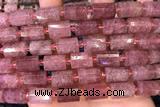 TUBE87 15 inches 10*14mm faceted tube strawberry quartz beads