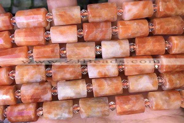 TUBE92 15 inches 10*14mm faceted tube orange calcite gemstone beads