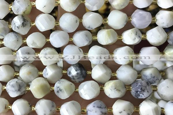 TWIS02 15 inches 9*10mm faceted twisted white opal beads