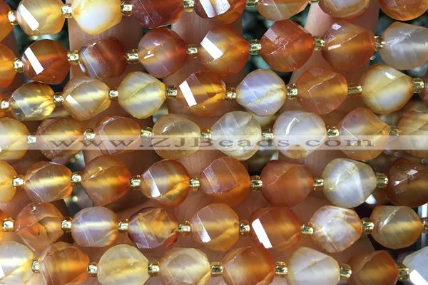 TWIS06 15 inches 9*10mm faceted twisted red agate beads