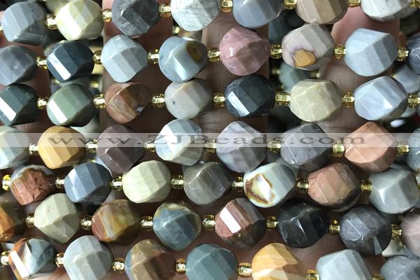 TWIS07 15 inches 9*10mm faceted twisted American picture jasper beads