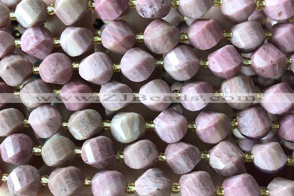 TWIS08 15 inches 9*10mm faceted twisted pink wooden jasper beads