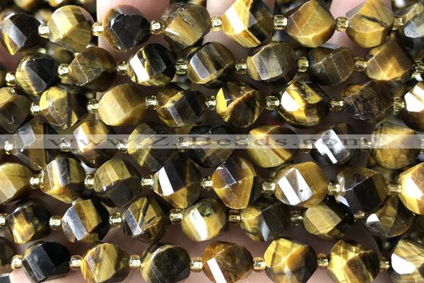 TWIS10 15 inches 9*10mm faceted twisted yellow tiger eye beads