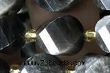 TWIS11 15 inches 9*10mm faceted twisted black obsidian beads