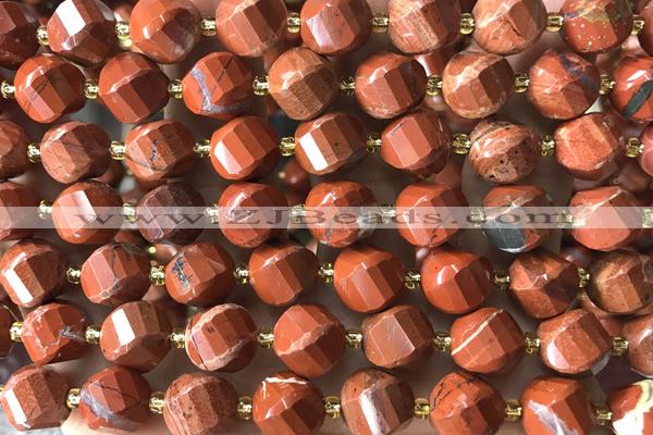 TWIS13 15 inches 9*10mm faceted twisted red jasper beads