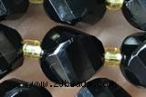 TWIS14 15 inches 9*10mm faceted twisted black agate beads