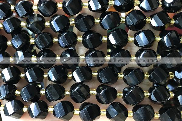 TWIS14 15 inches 9*10mm faceted twisted black agate beads