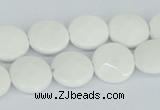 CAA01 15.5 inches 14mm faceted coin white agate gemstone beads