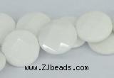 CAA02 15.5 inches 18mm faceted coin white agate gemstone beads