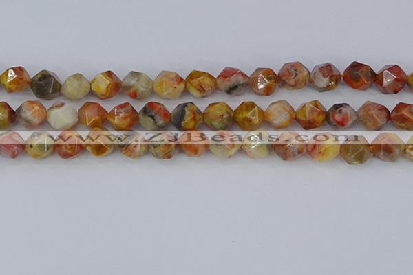 CAA1017 15.5 inches 12mm faceted nuggets red crazy lace agate beads