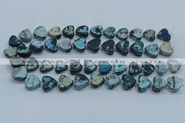 CAA1189 15.5 inches 16mm - 18mm heart dragon veins agate beads