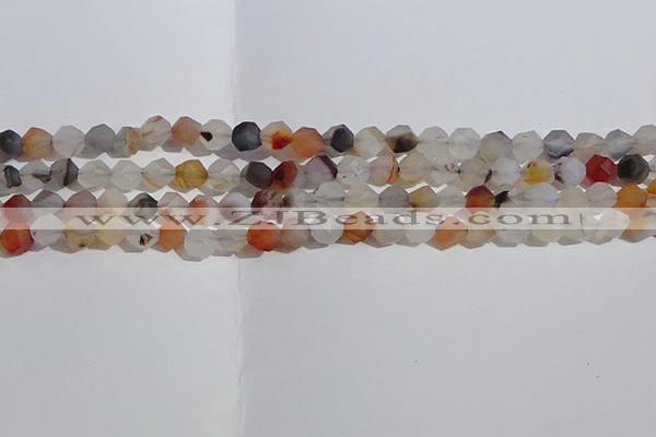 CAA1230 15.5 inches 6mm faceted nuggets matte dendritic agate beads