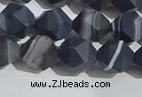 CAA1244 15.5 inches 10mm faceted nuggets matte black line agate beads