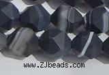 CAA1245 15.5 inches 12mm faceted nuggets matte black line agate beads