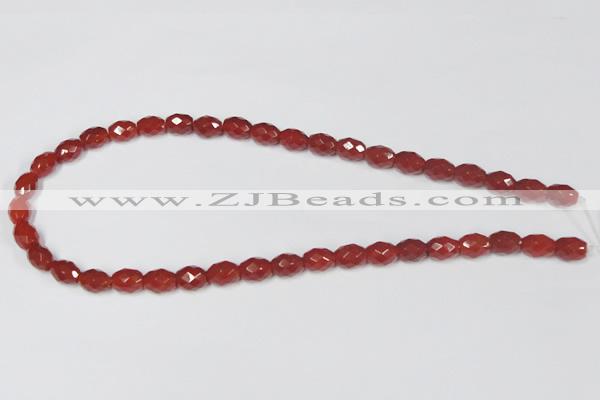 CAA125 15.5 inches 8*10mm faceted rice red agate gemstone beads