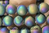 CAA1278 15.5 inches 6mm round matte plated druzy agate beads