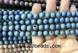 CAA1297 15.5 inches 8mm round matte plated druzy agate beads