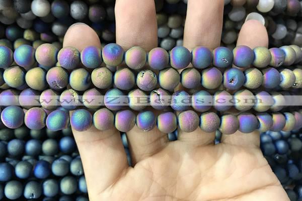 CAA1298 15.5 inches 8mm round matte plated druzy agate beads