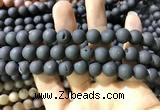 CAA1320 15.5 inches 10mm round matte plated druzy agate beads