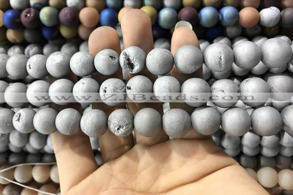 CAA1330 15.5 inches 12mm round matte plated druzy agate beads