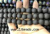 CAA1341 15.5 inches 12mm round matte plated druzy agate beads