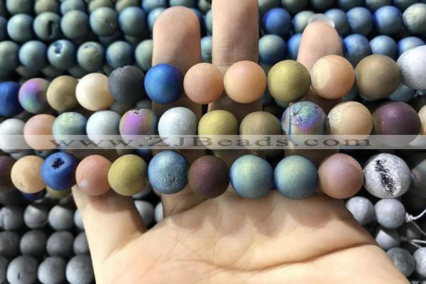CAA1342 15.5 inches 12mm round matte plated druzy agate beads