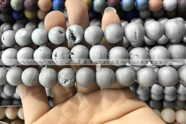 CAA1350 15.5 inches 14mm round matte plated druzy agate beads