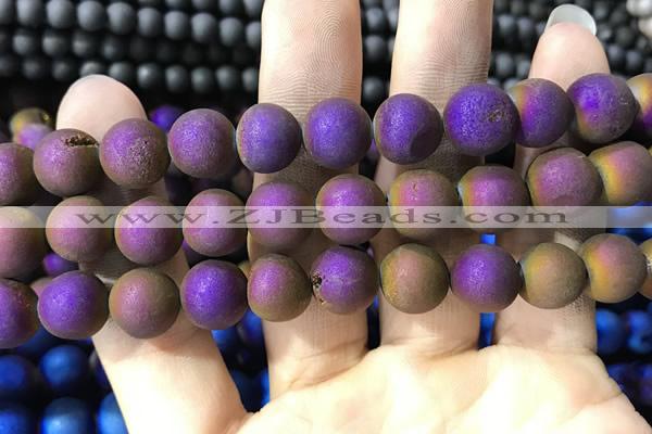 CAA1374 15.5 inches 16mm round matte plated druzy agate beads