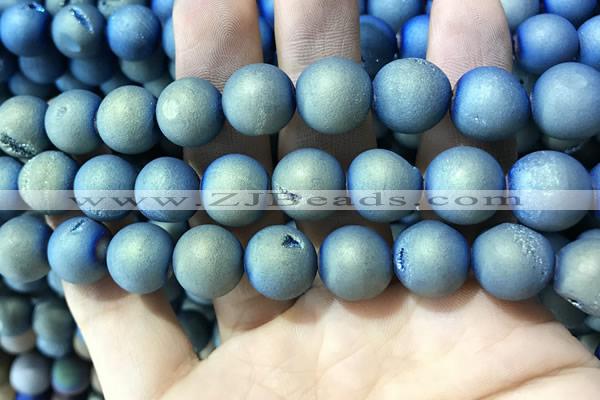 CAA1377 15.5 inches 16mm round matte plated druzy agate beads