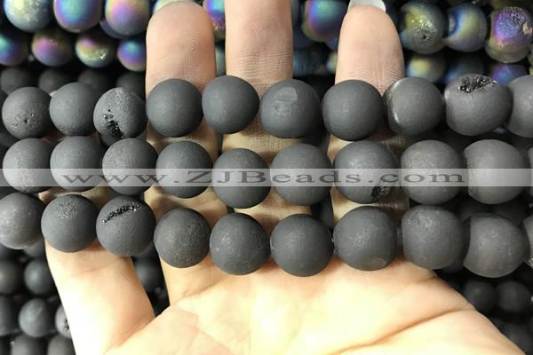 CAA1381 15.5 inches 16mm round matte plated druzy agate beads