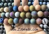 CAA1382 15.5 inches 16mm round matte plated druzy agate beads