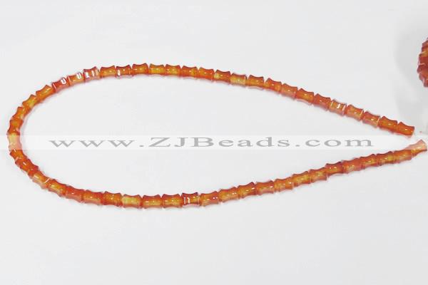 CAA142 15.5 inches 6*8mm bamboo shape red agate gemstone beads