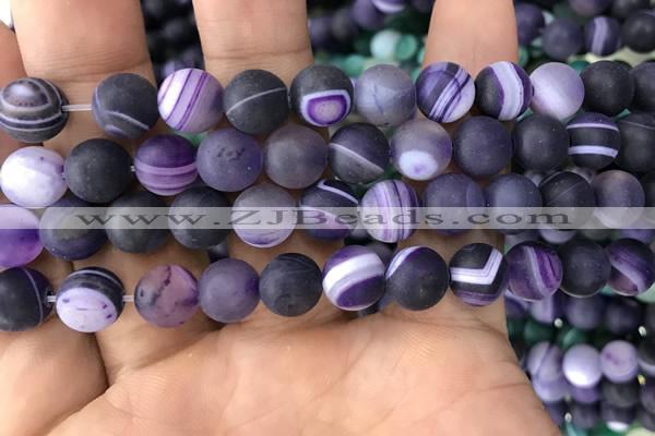 CAA1498 15.5 inches 12mm round matte banded agate beads wholesale